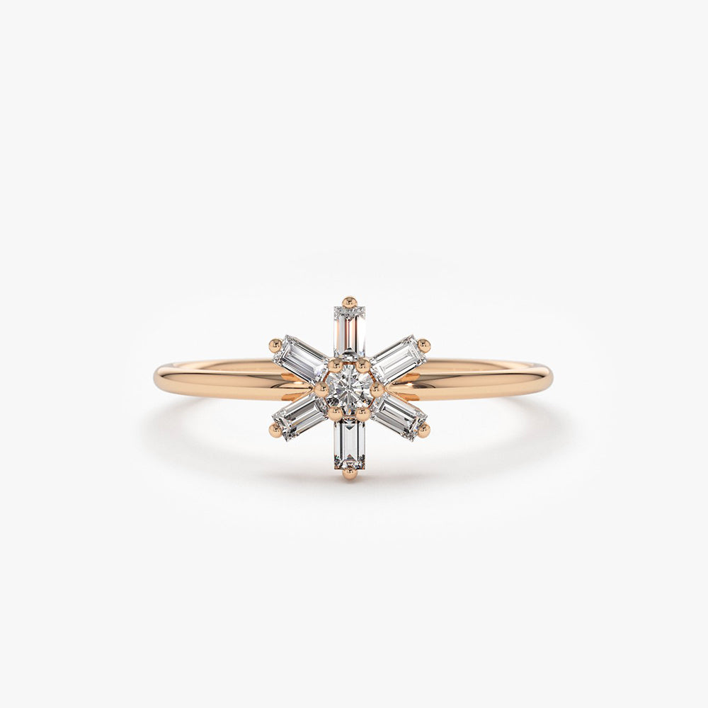 OBFJ1822 - Baguette Diamond Flower Ring ring in selectable metal and diamond options - Roselle Jewelry view 4