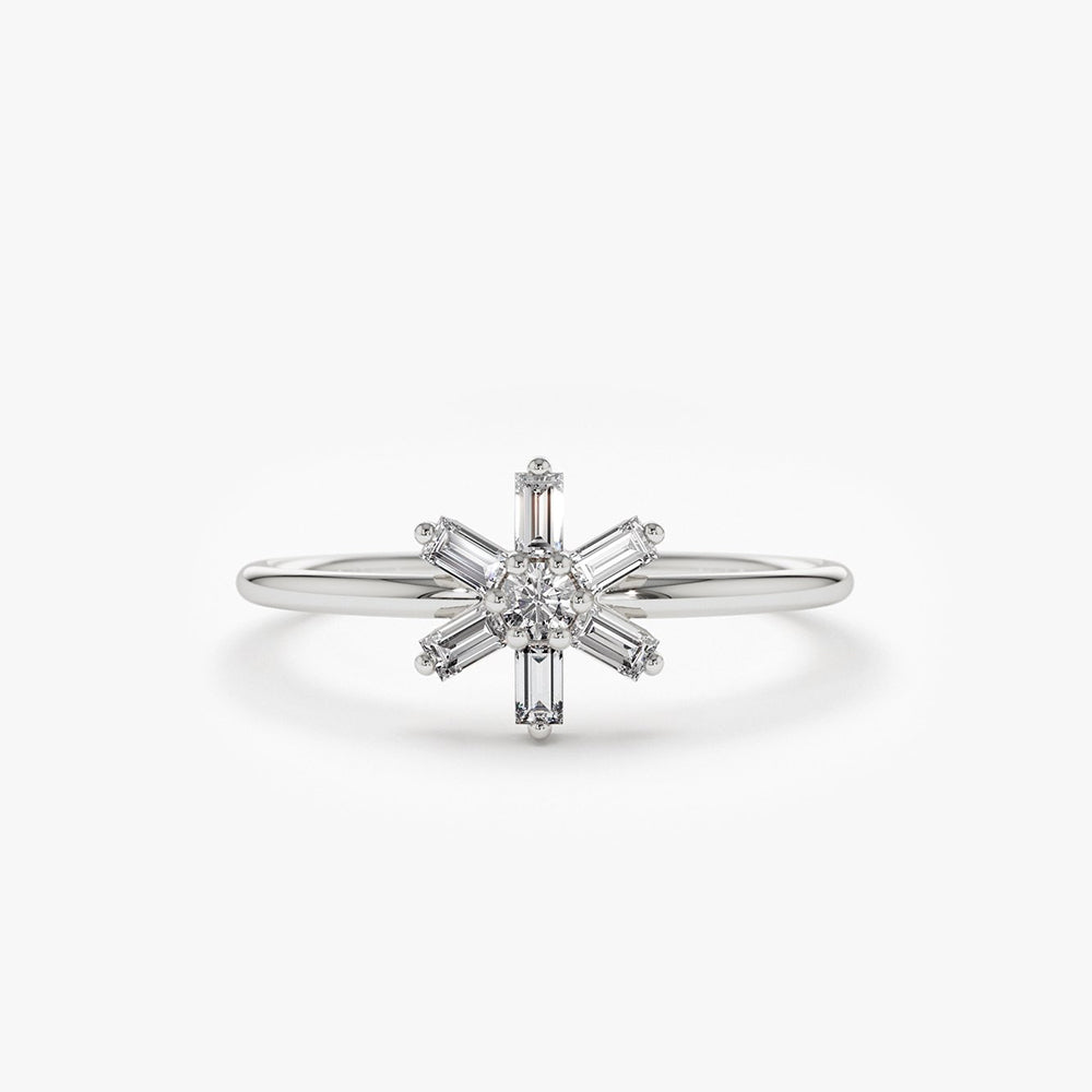OBFJ1822 - Baguette Diamond Flower Ring ring in selectable metal and diamond options - Roselle Jewelry view 5