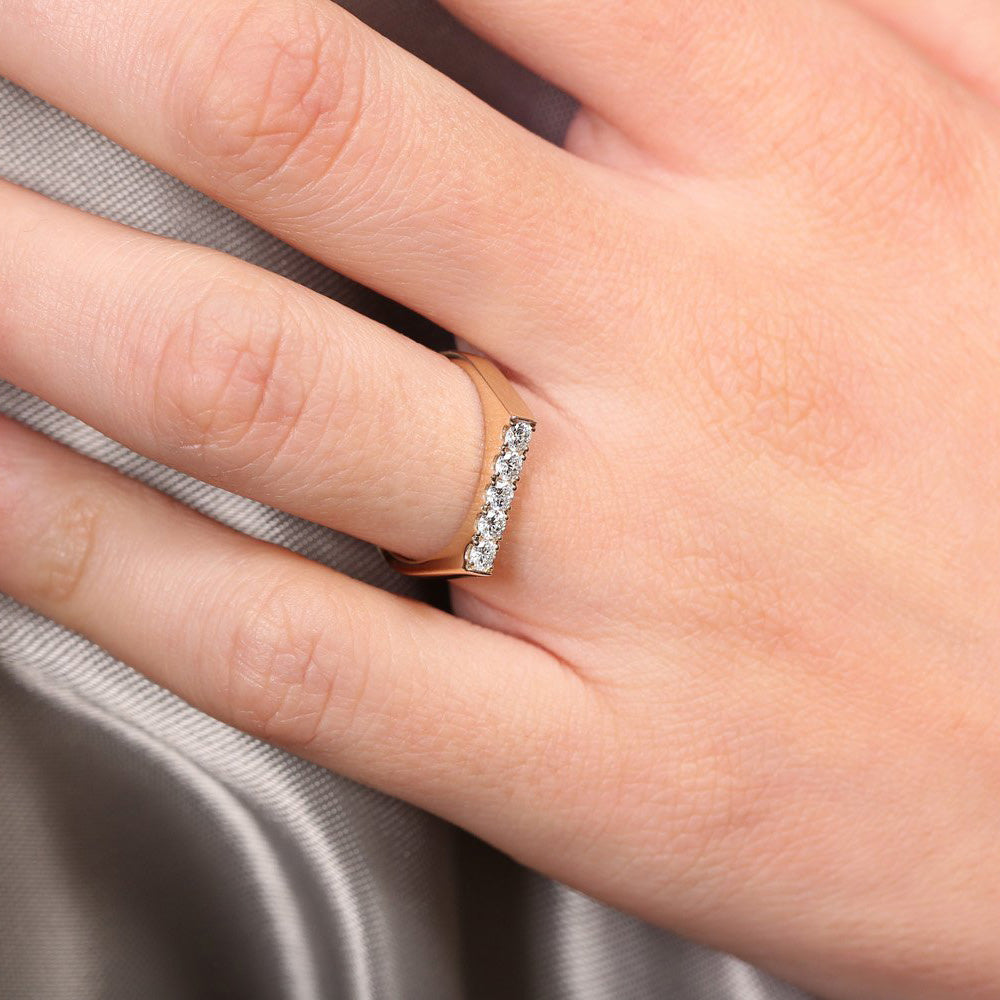OBFJ1784 - Rectangular Diamond Pinky Ring ring in selectable metal and diamond options - Roselle Jewelry view 3