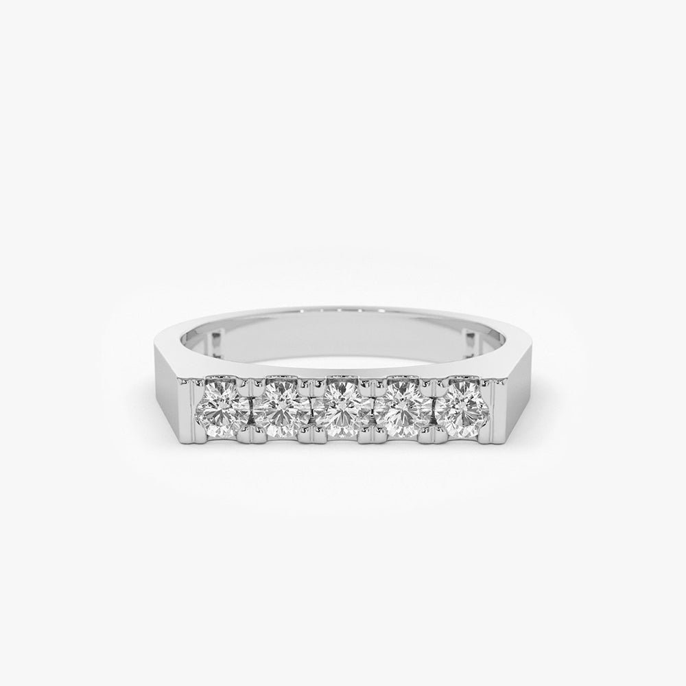 OBFJ1784 - Rectangular Diamond Pinky Ring ring in selectable metal and diamond options - Roselle Jewelry view 6