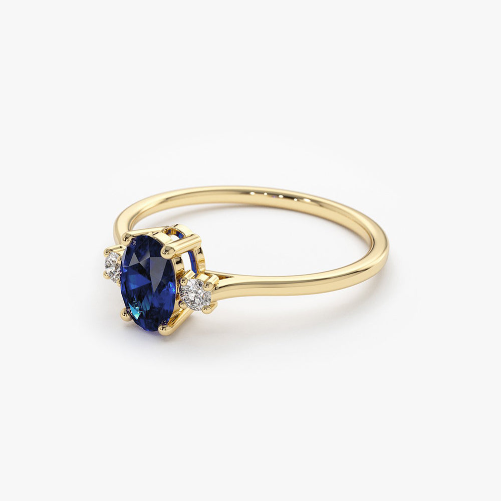 OBFJ1868 - 14k Oval Shape Sapphire and Diamond 3 Stone Ring 5