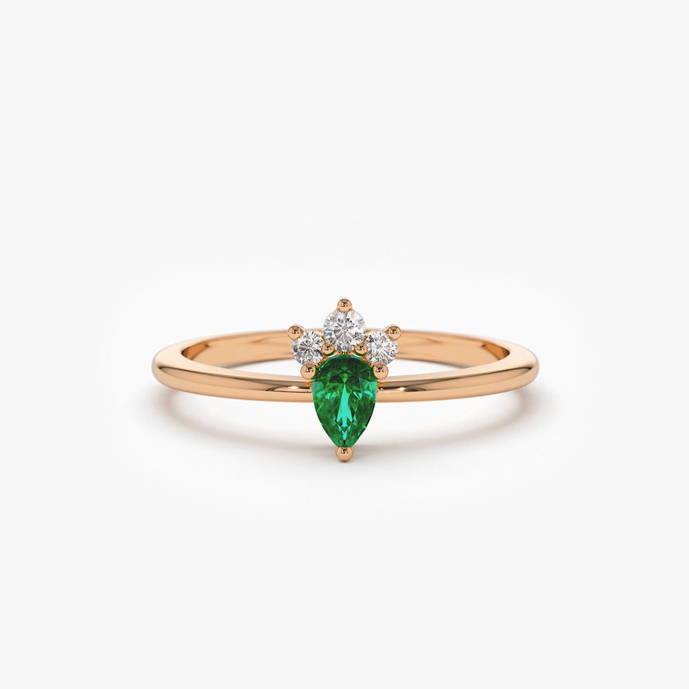 OBFJ1826 - 14k Mini Emerald and Diamond Ring 2