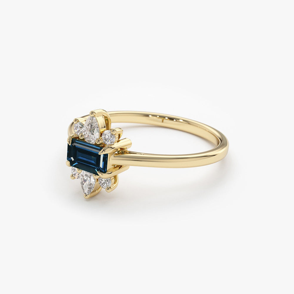 OBFJ1860 - 14K Octagon Sapphire and Diamond Ring 7