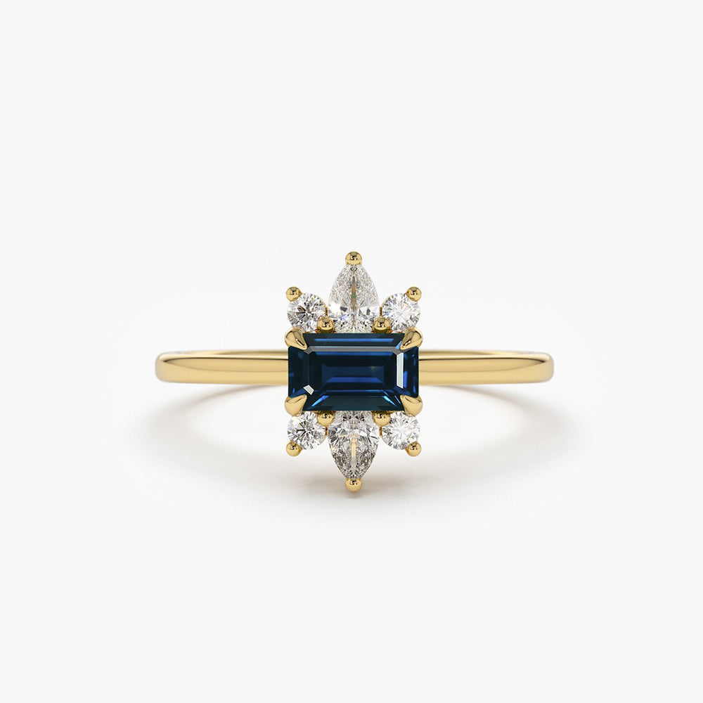 OBFJ1860 - 14K Octagon Sapphire and Diamond Ring 1