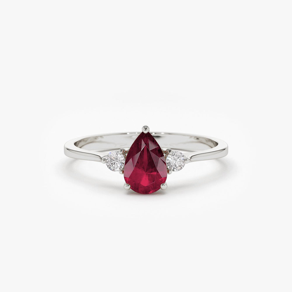 OBFJ1854 - 14K Pear Shape Ruby Ring with Diamonds 7