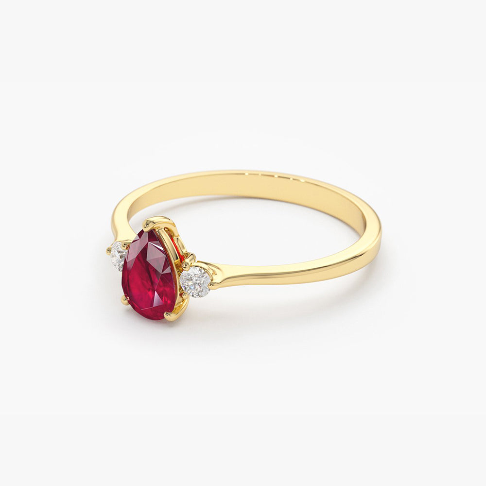 OBFJ1854 - 14K Pear Shape Ruby Ring with Diamonds 8