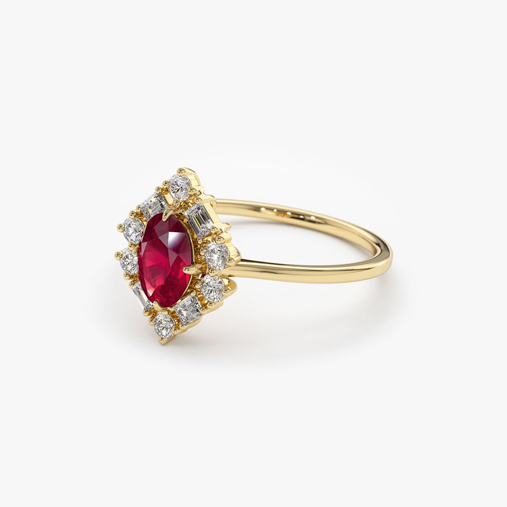 OBFJ1856 - 14K Unique Natural Ruby and Baguette Ring 7