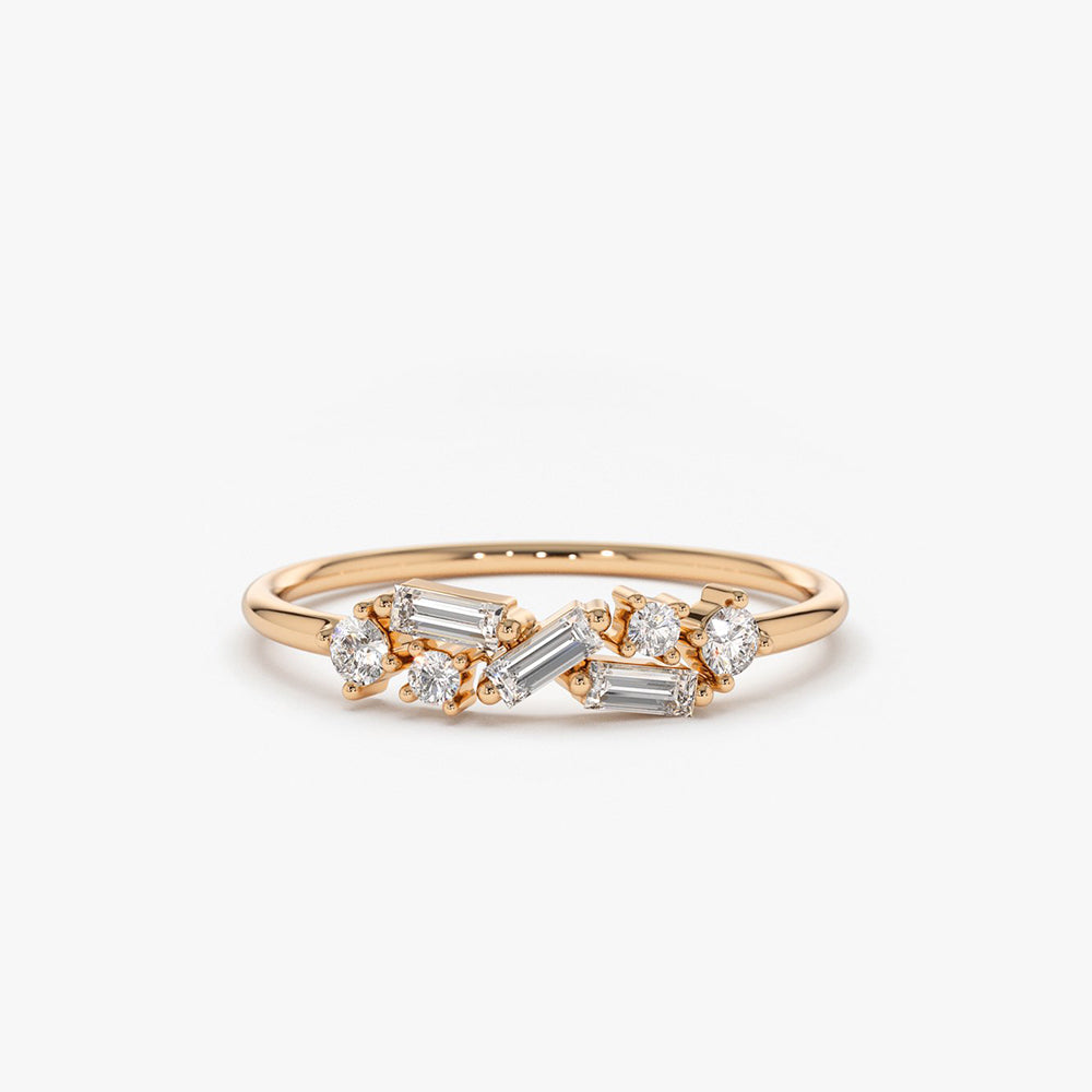 OBFJ1885 - 14K Scattered Baguette and Round Diamond Ring 5
