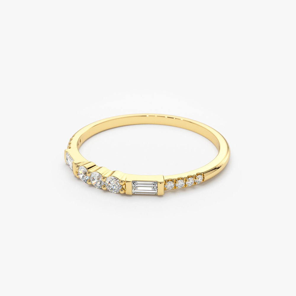 OBFJ1874 - 14K Gold Three Diamond Equilibrium Ring 8