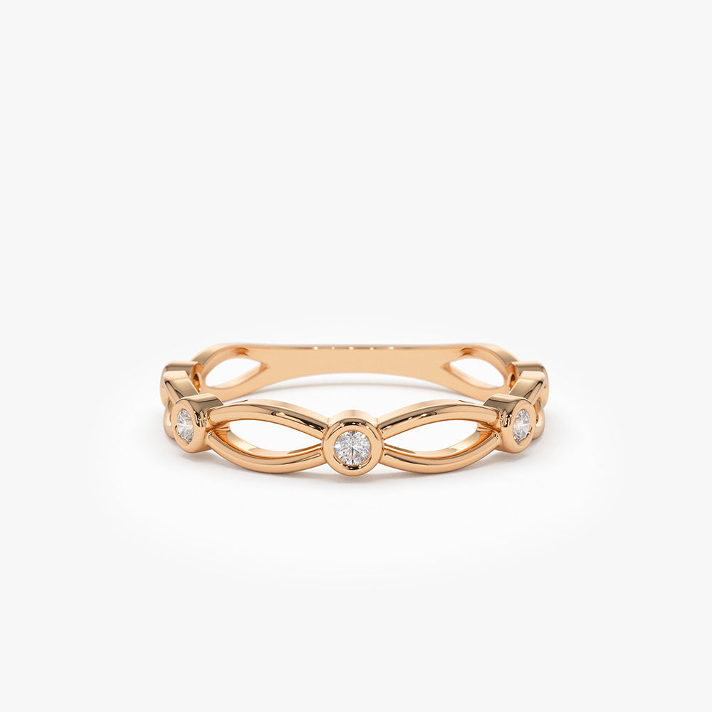 OBFJ1923 - 14K Gold Bezel Setting Unique Diamond Wedding Band 5