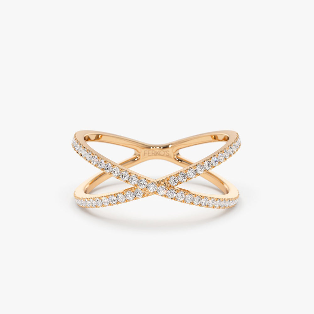 OBFJ2022 - 14K Gold Diamond Criss Cross Pave Ring 6