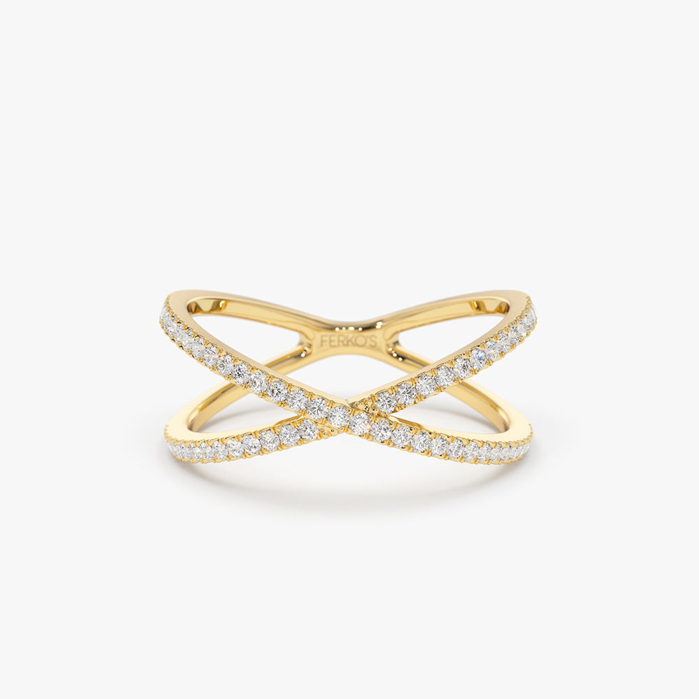 OBFJ2022 - 14K Gold Diamond Criss Cross Pave Ring 1