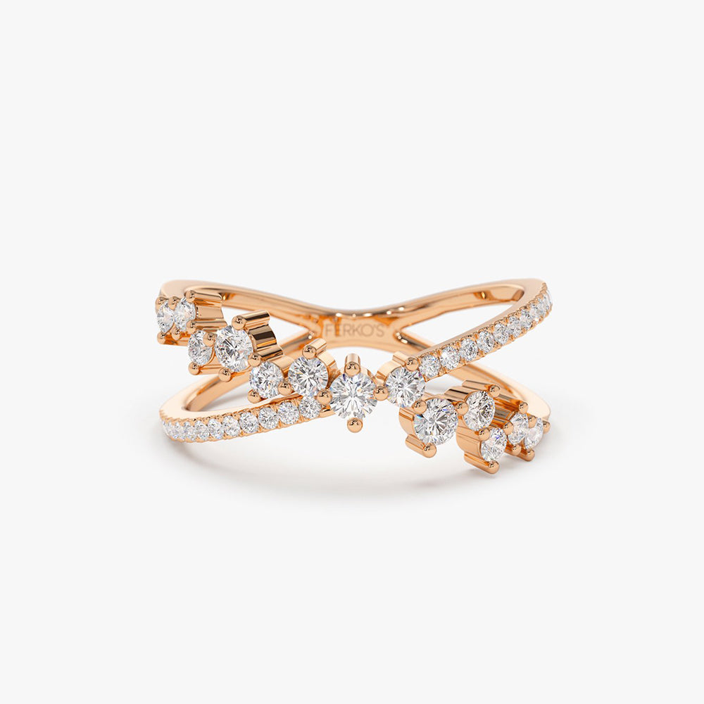 OBFJ2040 - 14k Gold Criss Cross Diamond Cluster Ring 6
