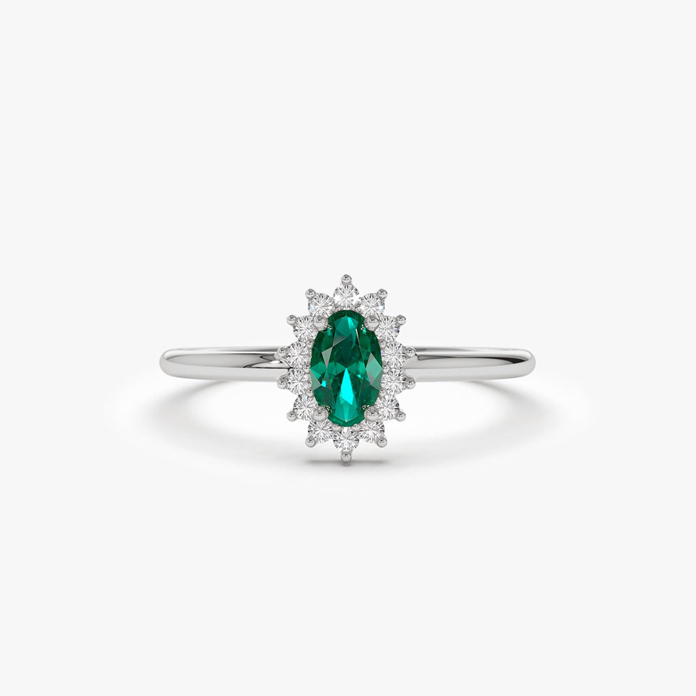 OBFJ2054 - Emerald Ring with Halo Diamonds ring in selectable metal and diamond options - Roselle Jewelry view 7