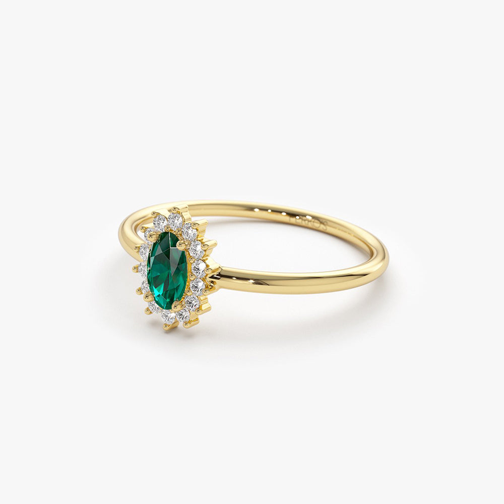 OBFJ2054 - Emerald Ring with Halo Diamonds ring in selectable metal and diamond options - Roselle Jewelry view 8