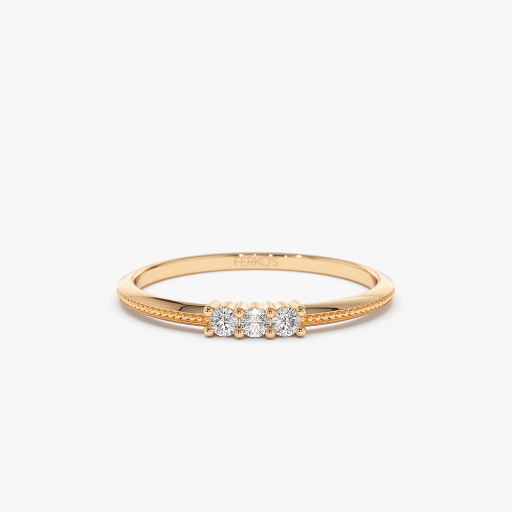 OBFJ2035 - 3 Stone Beaded Diamond Ring ring in selectable metal and diamond options - Roselle Jewelry view 6