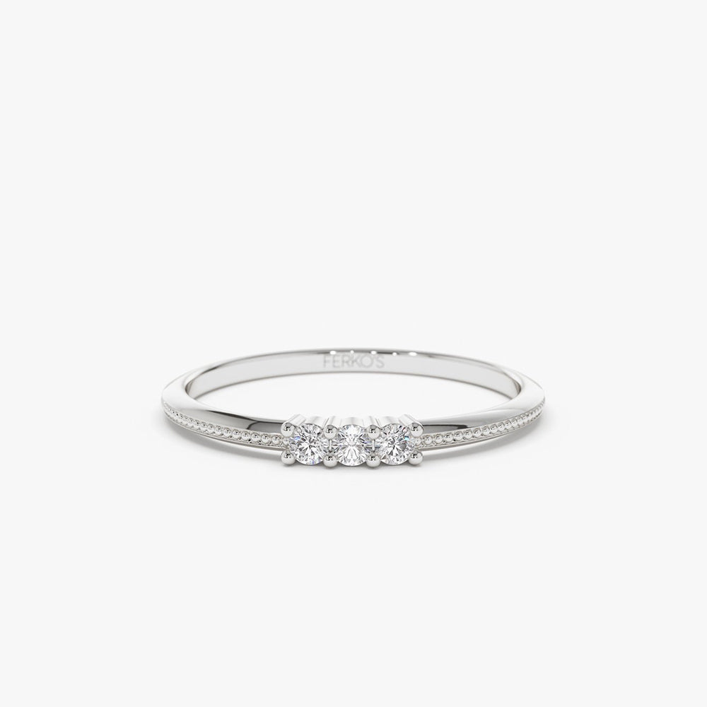 OBFJ2035 - 3 Stone Beaded Diamond Ring ring in selectable metal and diamond options - Roselle Jewelry view 7