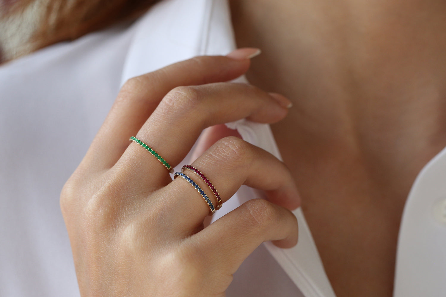 OBFJ2073 - 14k Half Eternity Emerald Ring 9