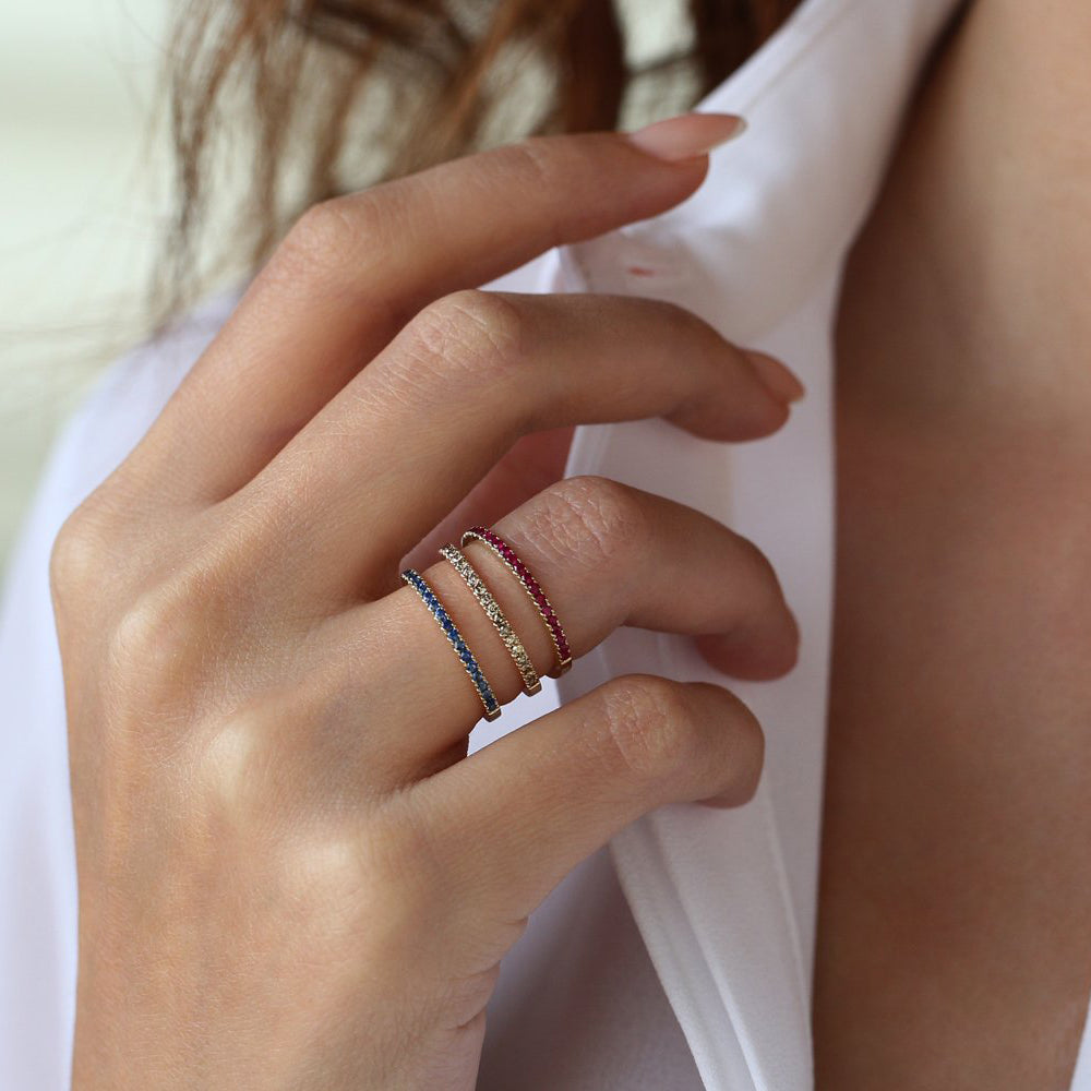 OBFJ2067 - 14k Gold Half Eternity Pave Ruby Ring 3