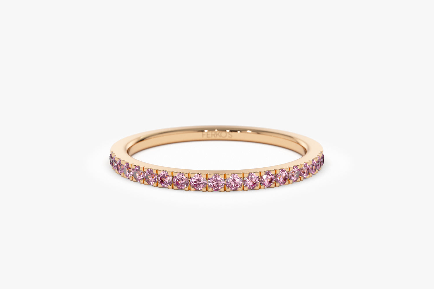 OBFJ2072 - Half Eternity Pink Sapphire Ring ring in selectable metal and diamond options - Roselle Jewelry view 10