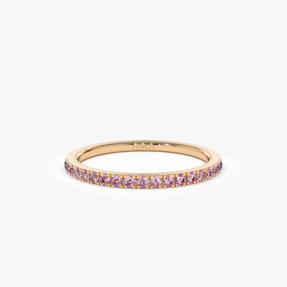 OBFJ2072 - Half Eternity Pink Sapphire Ring ring in selectable metal and diamond options - Roselle Jewelry view 5
