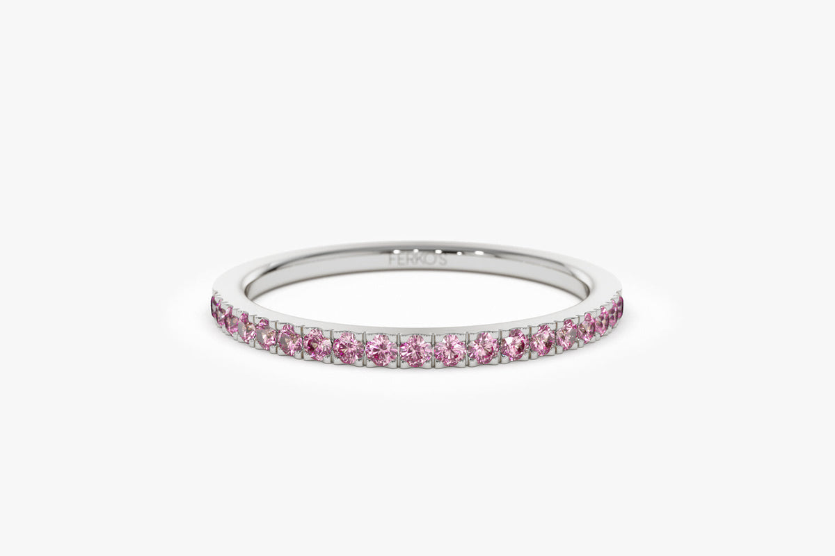 OBFJ2072 - Half Eternity Pink Sapphire Ring ring in selectable metal and diamond options - Roselle Jewelry view 11