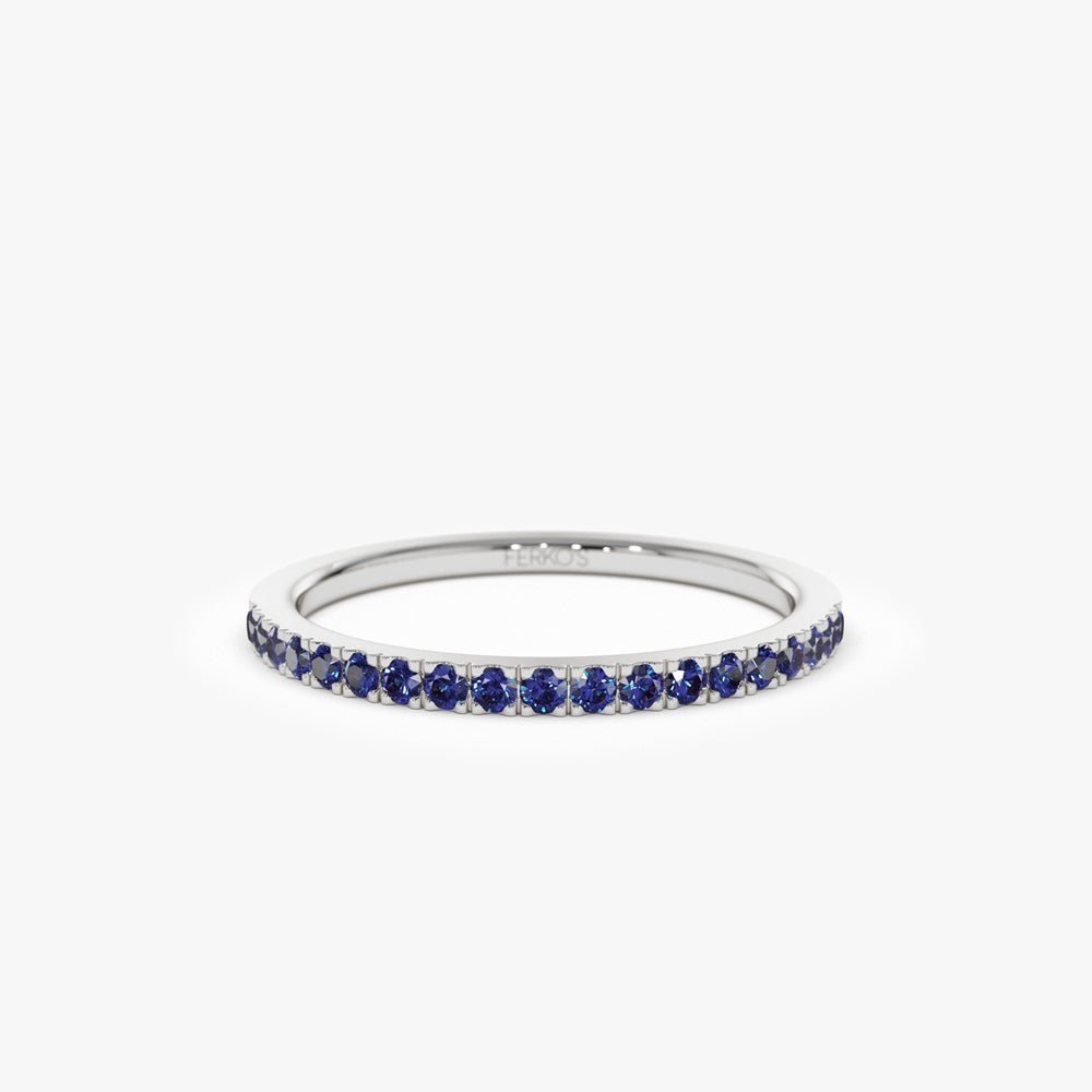 OBFJ2071 - 14k Half Eternity Blue Sapphire Ring 8