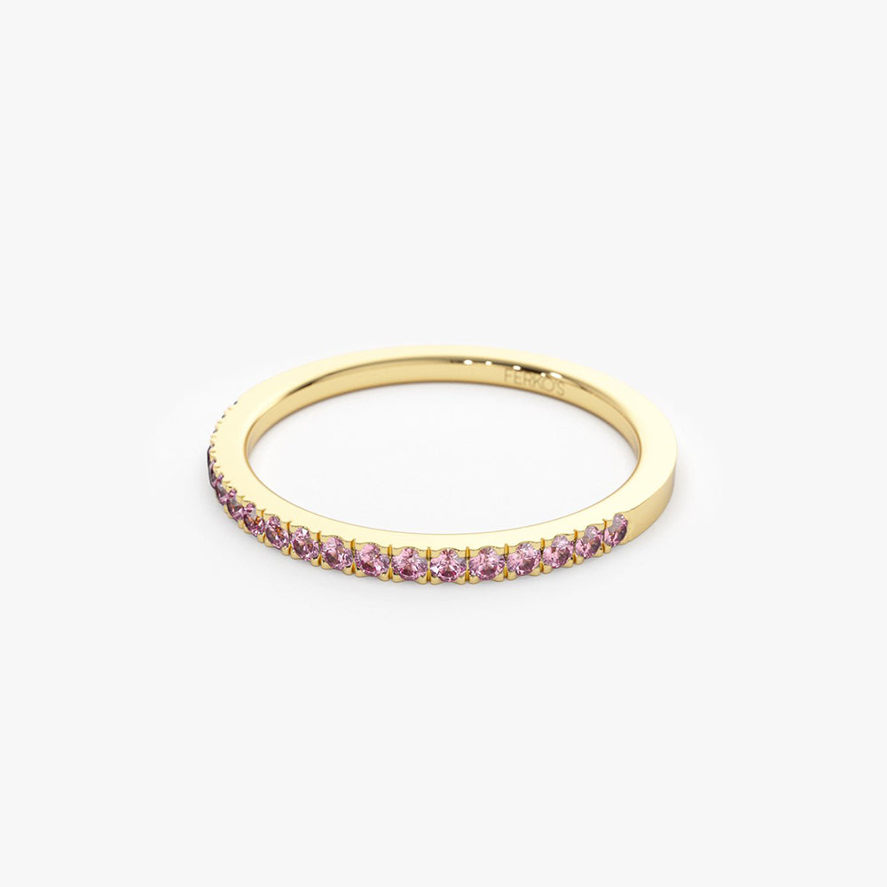 OBFJ2072 - Half Eternity Pink Sapphire Ring ring in selectable metal and diamond options - Roselle Jewelry view 7