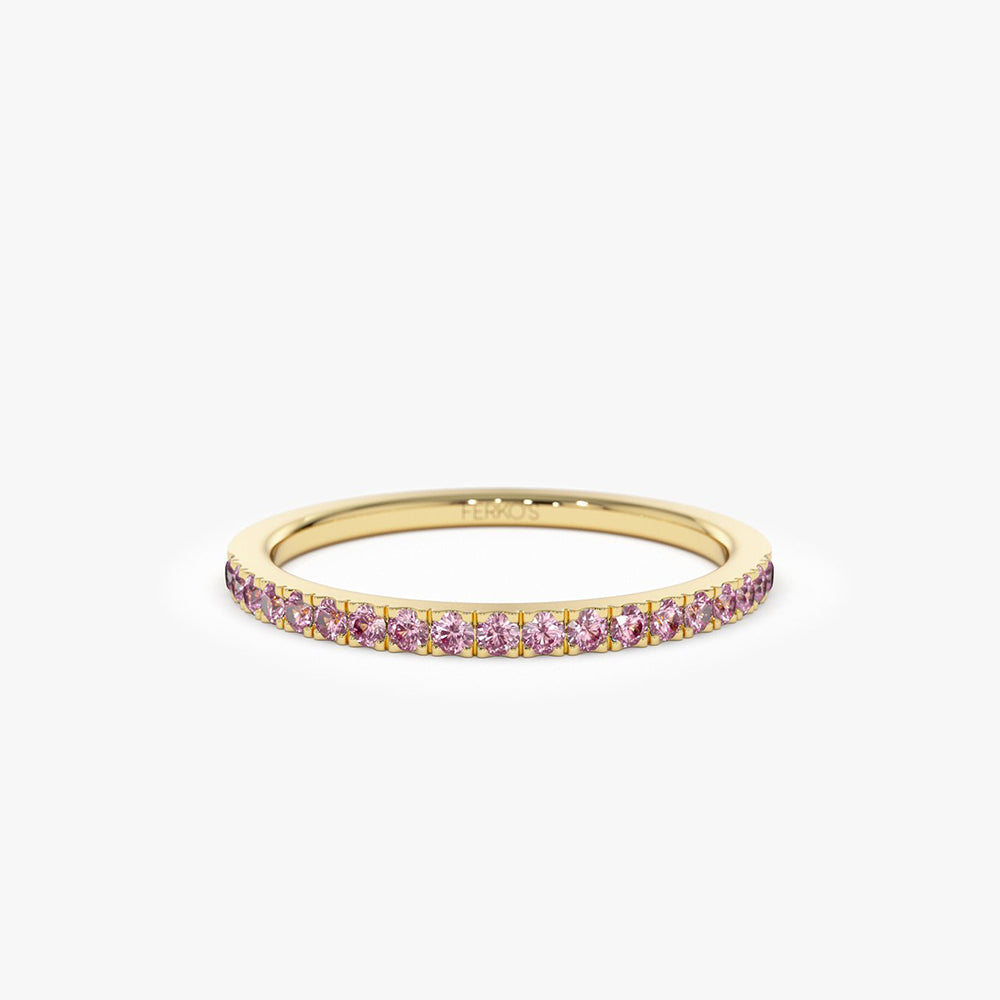 OBFJ2072 - Half Eternity Pink Sapphire Ring ring in selectable metal and diamond options - Roselle Jewelry view 1