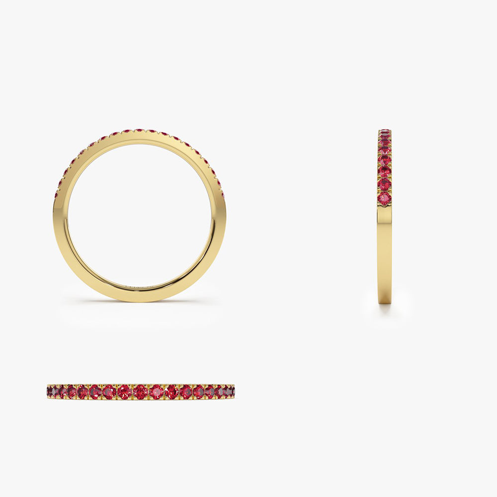 OBFJ2067 - 14k Gold Half Eternity Pave Ruby Ring 7