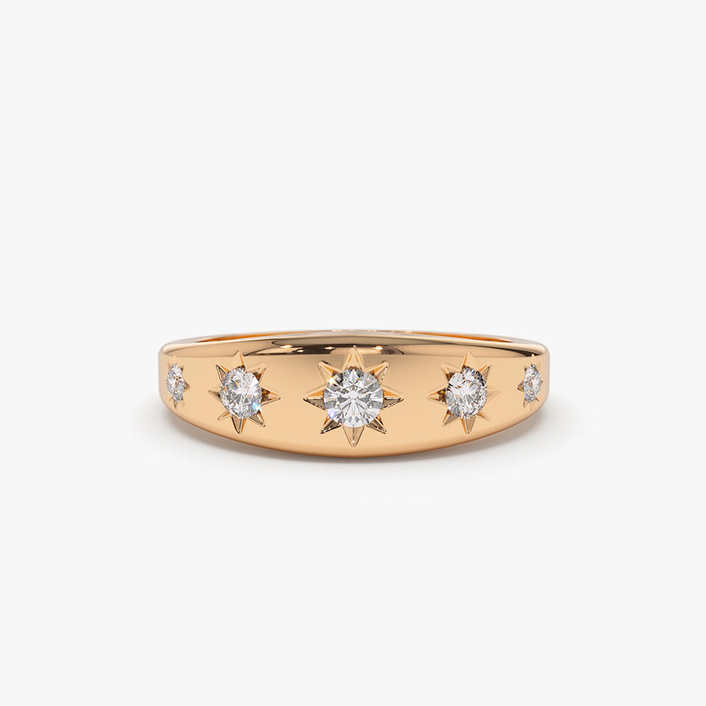 OBFJ2074 - 14k Gold Star Setting Graduating Diamond Statement Ring 5