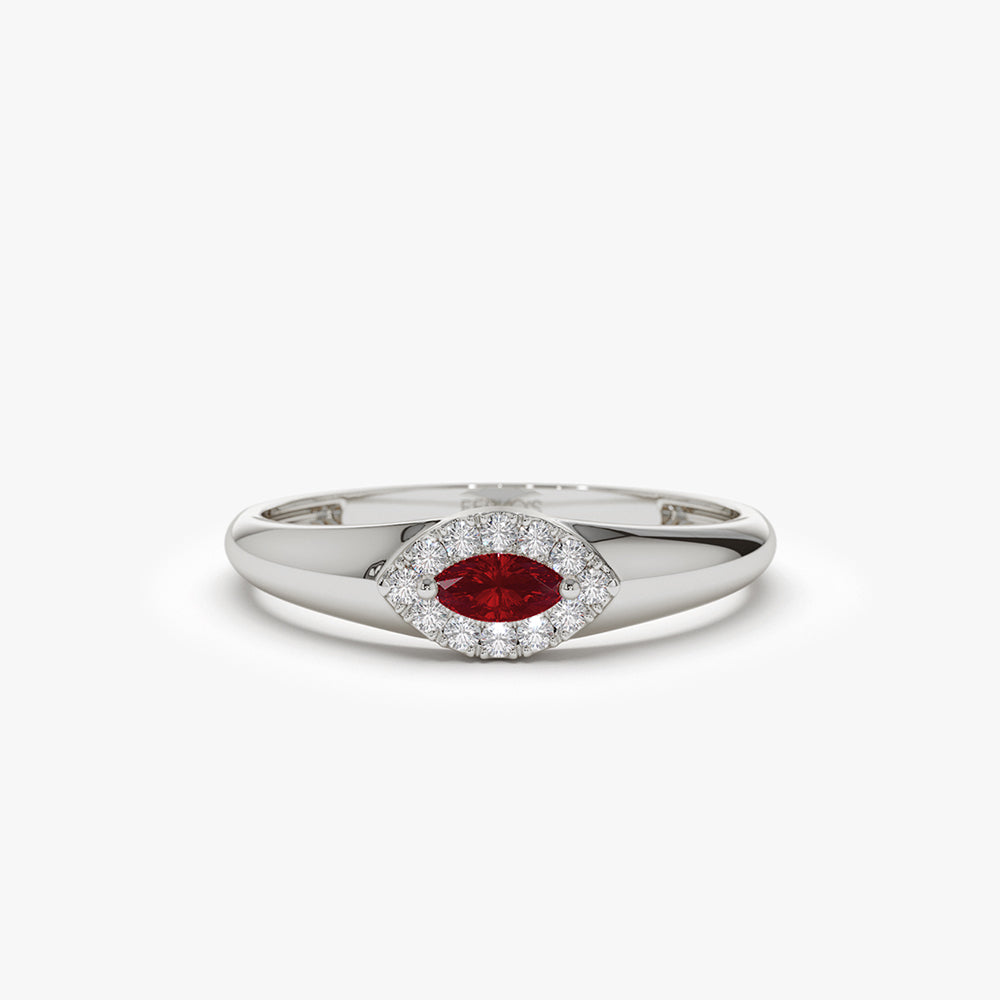 OBFJ2101 - 14k Marquise Ruby Ring in Halo Setting 7