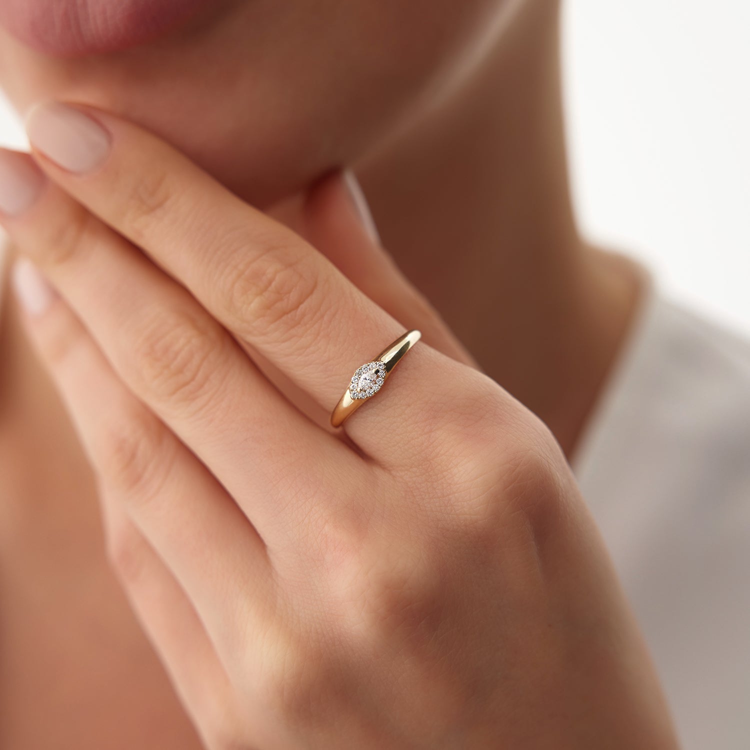 OBFJ2153 - 14K Marquise Diamond in Halo Setting Ring 4