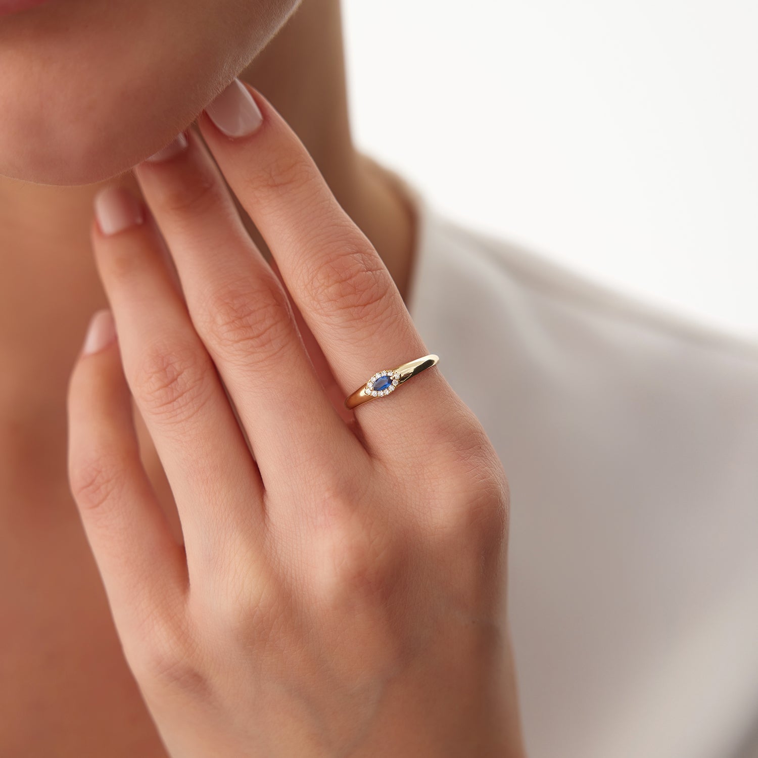 OBFJ2103 - 14k Marquise Sapphire Ring in Halo Setting 4