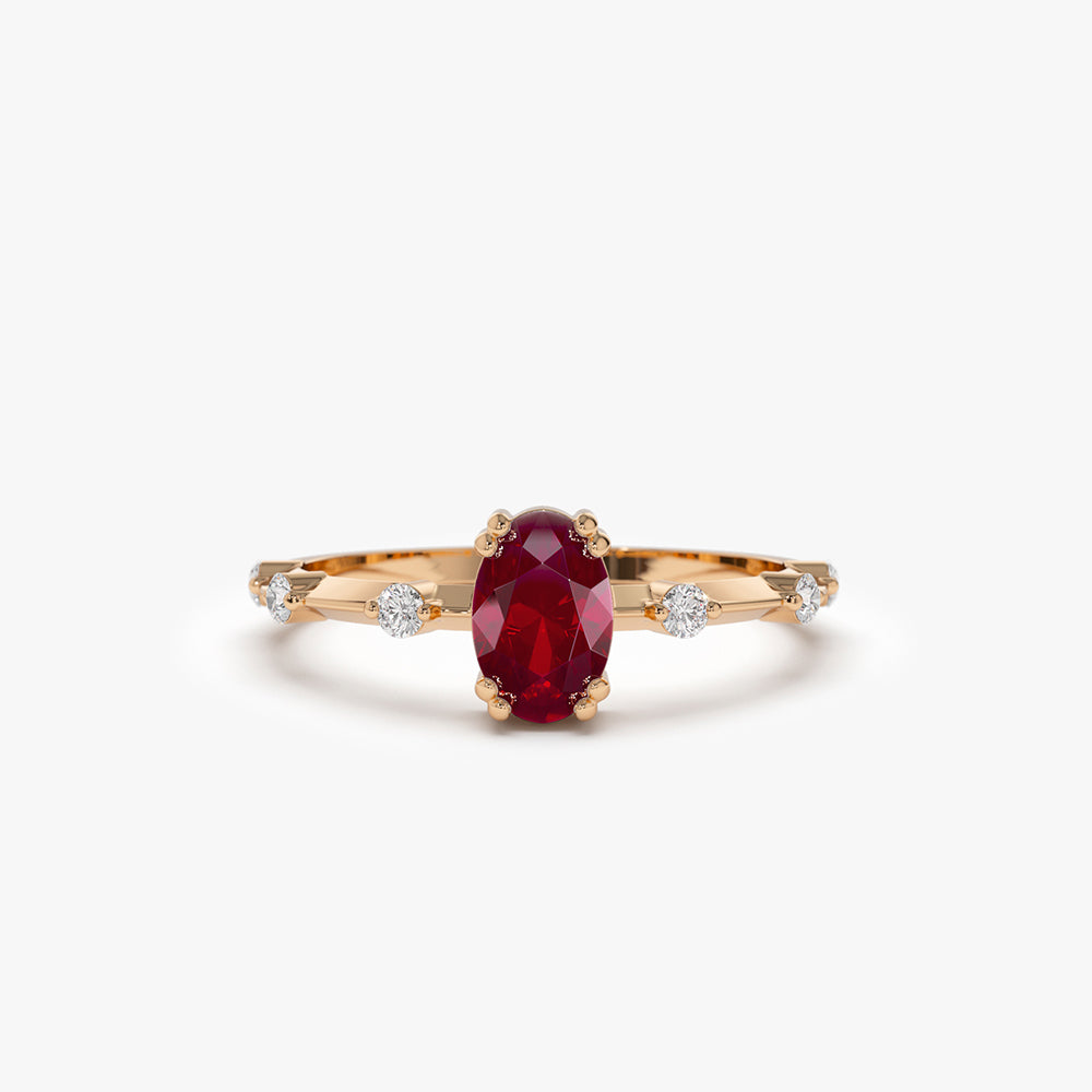 OBFJ2154 - 14k Gold Dainty Diamond Genuine Ruby Ring 5
