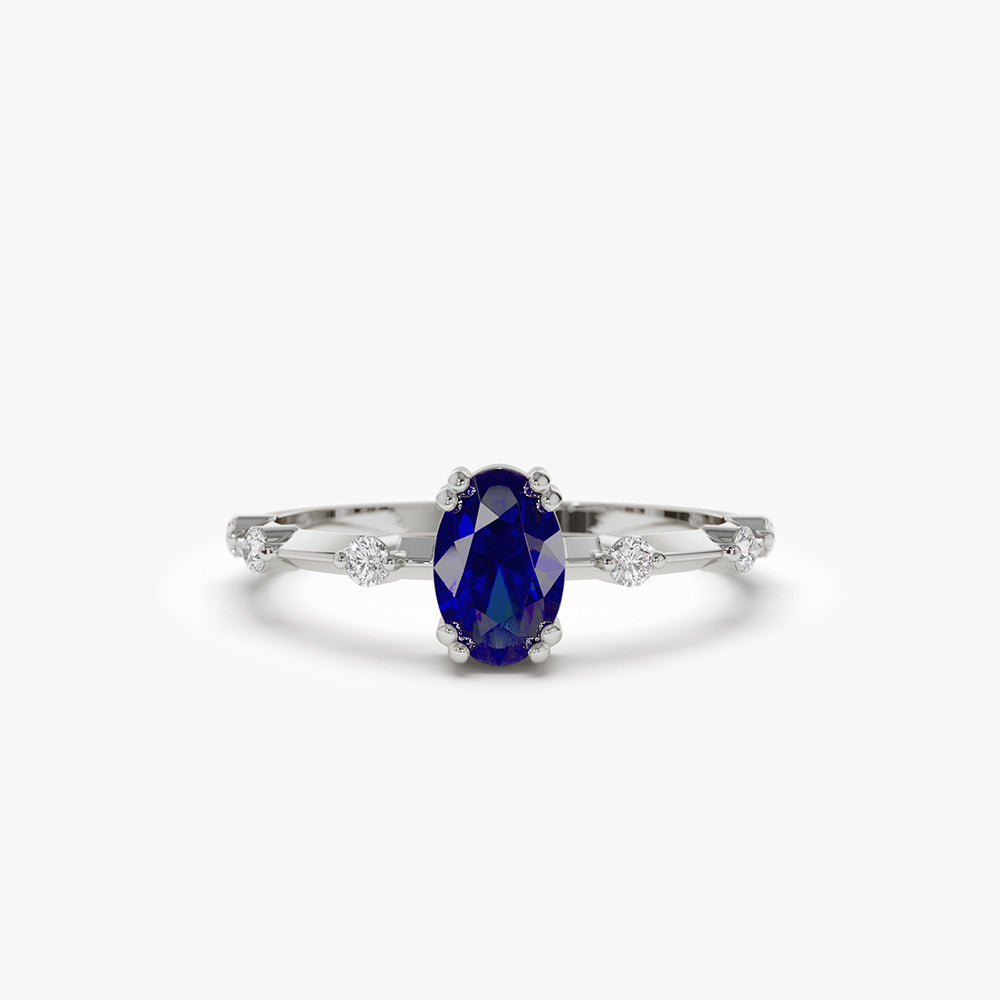 OBFJ2155 - 14k Gold Dainty Diamond Genuine Sapphire Ring 5