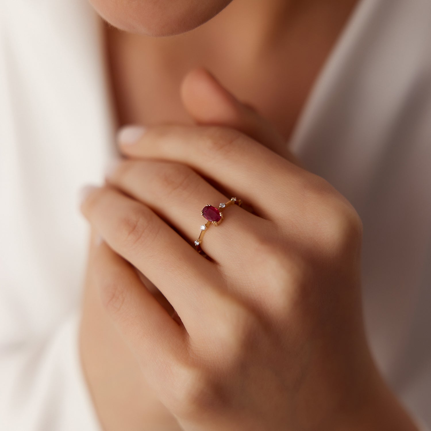 OBFJ2154 - 14k Gold Dainty Diamond Genuine Ruby Ring 3