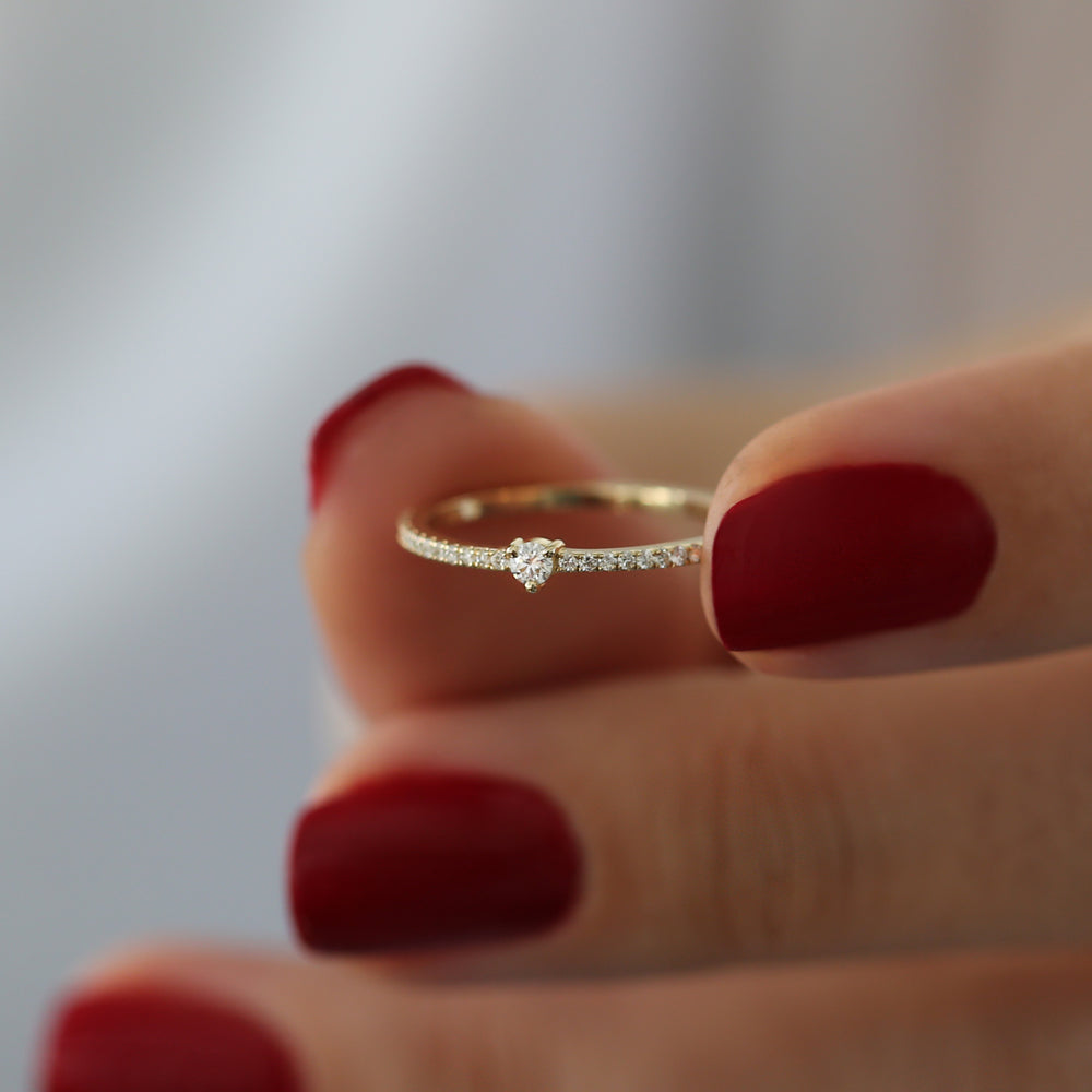 OBFJ2100 - 14k Minimalist Pave Diamond Stacking Ring 4