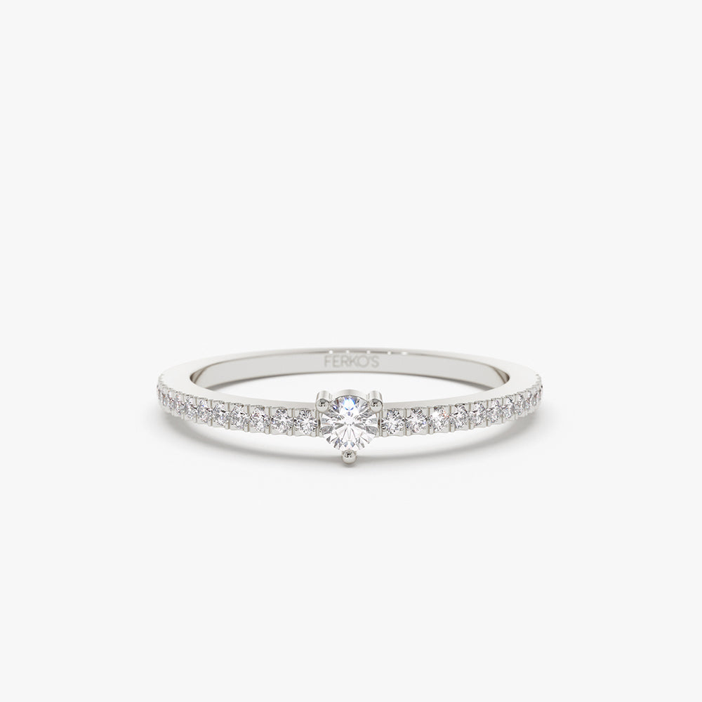 OBFJ2100 - 14k Minimalist Pave Diamond Stacking Ring 7
