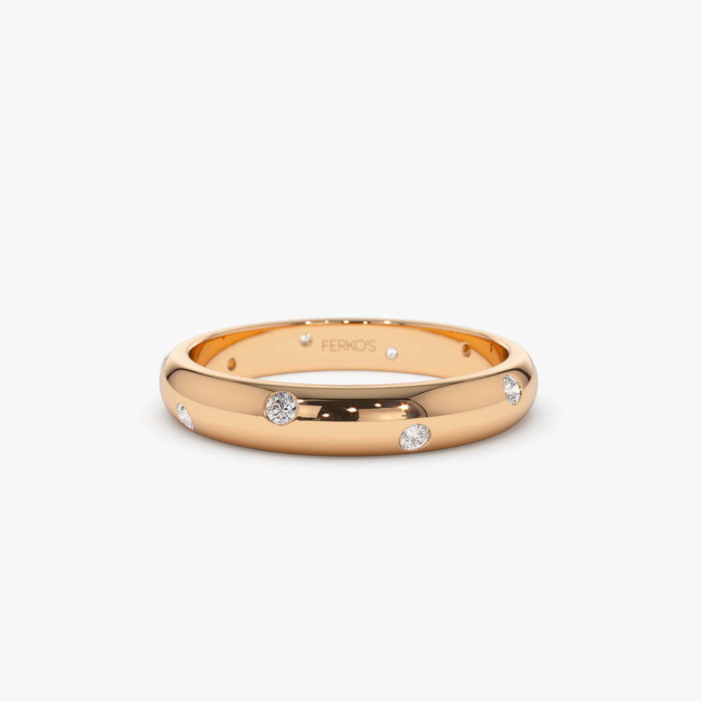 OBFJ2171 - 3MM Dome Burnish Setting Women's Wedding Ring ring in selectable metal and diamond options - Roselle Jewelry view 5