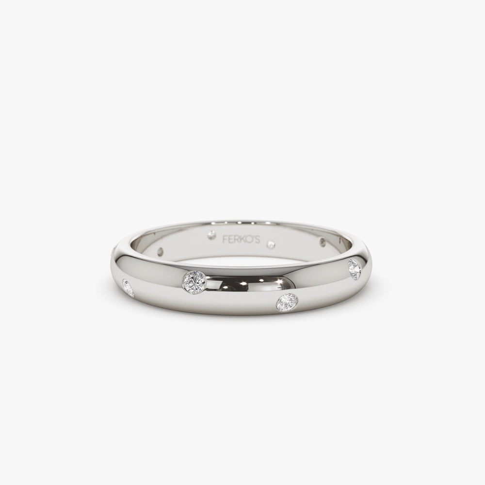 OBFJ2171 - 3MM Dome Burnish Setting Women's Wedding Ring ring in selectable metal and diamond options - Roselle Jewelry view 6
