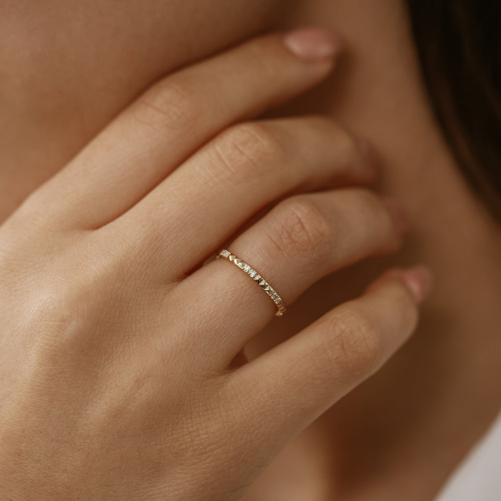 OBFJ2169 - Pyramid Diamond Eternity Ring ring in selectable metal and diamond options - Roselle Jewelry view 4
