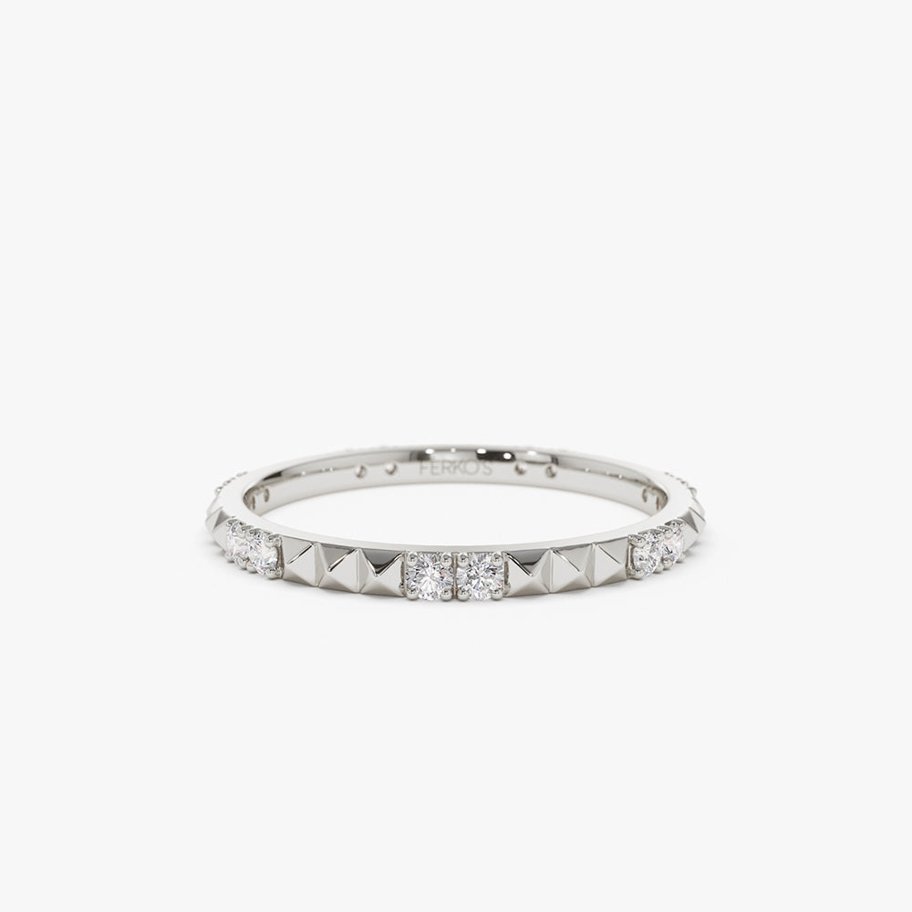 OBFJ2169 - Pyramid Diamond Eternity Ring ring in selectable metal and diamond options - Roselle Jewelry view 6