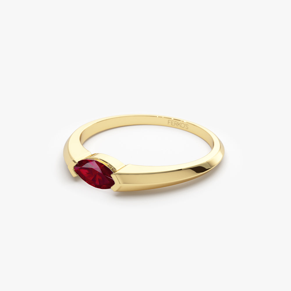 OBFJ2227 - 14K Horizontal Marquise Shape Natural Ruby Ring 8