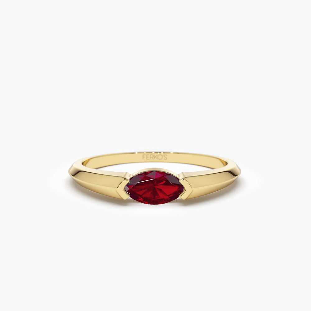 OBFJ2227 - 14K Horizontal Marquise Shape Natural Ruby Ring 1