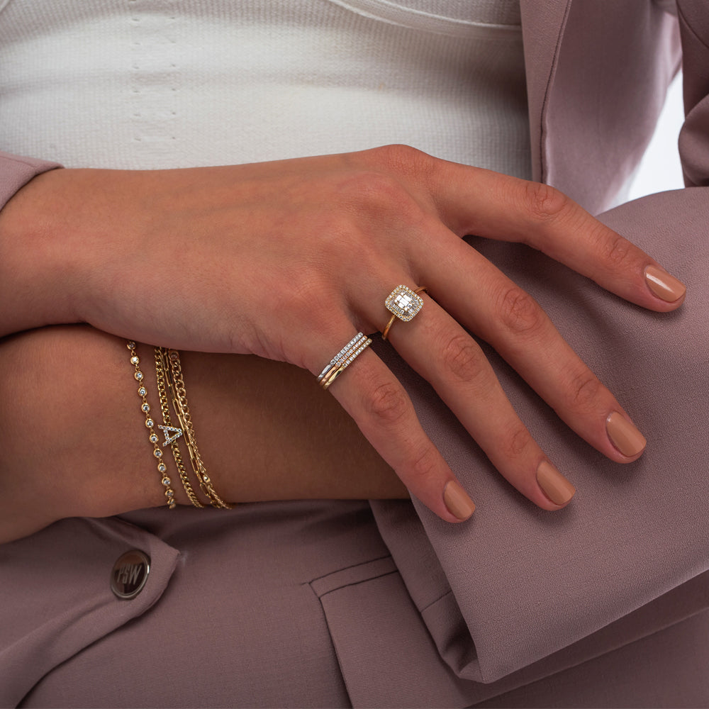 OBFJ2273 - Pave Diamond Bar Ring ring in selectable metal and diamond options - Roselle Jewelry view 2
