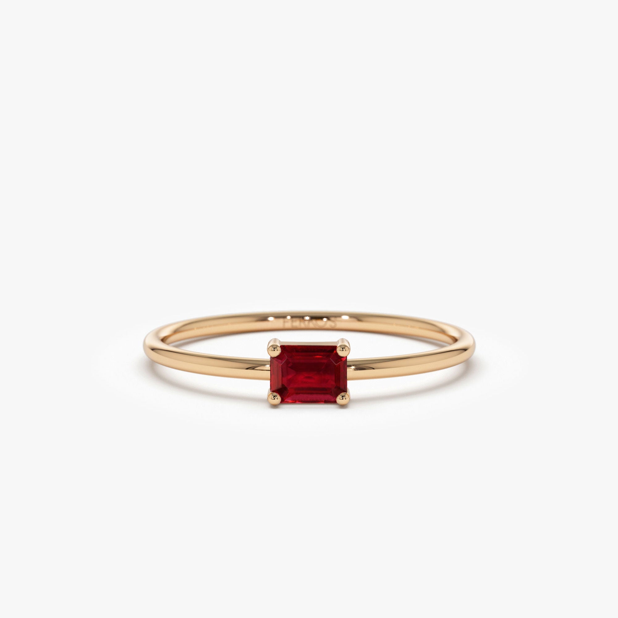 OBFJ1087 - Octagon Cut Ruby Ring ring in selectable metal and diamond options - Roselle Jewelry view 6