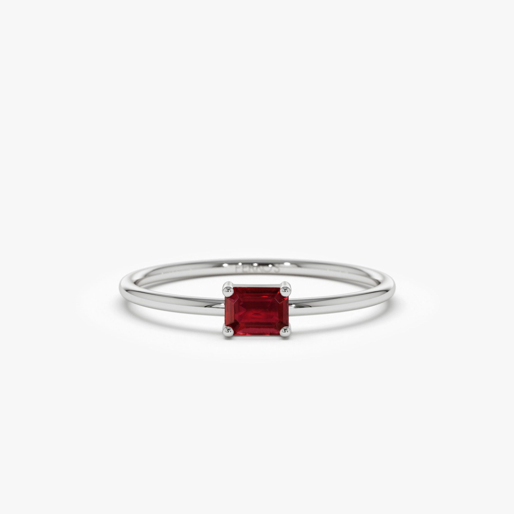 OBFJ1087 - Octagon Cut Ruby Ring ring in selectable metal and diamond options - Roselle Jewelry view 7