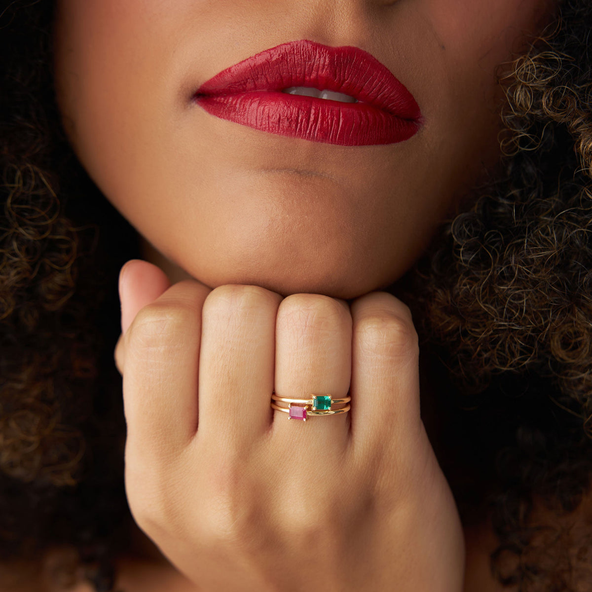 OBFJ1087 - Octagon Cut Ruby Ring ring in selectable metal and diamond options - Roselle Jewelry view 5