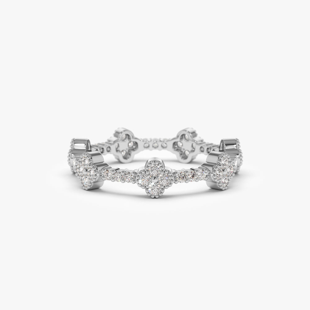 OBFJ1540 - 14k Full Eternity Clover Diamond Ring 6